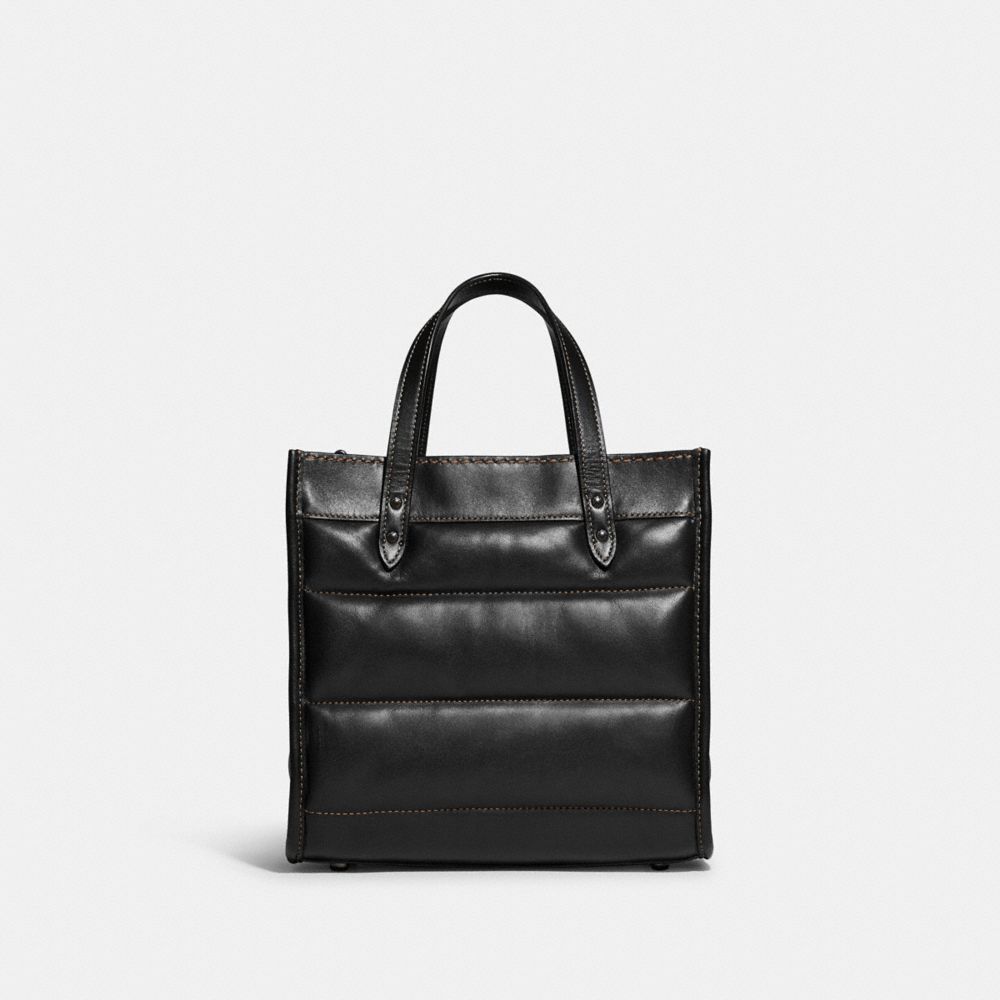 COACH®,FIELD TOTE 22 WITH QUILTING AND COACH BADGE,Smooth Leather,Medium,Pewter/Black,Back View