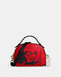 COACH®,DISNEY MICKEY MOUSE X KEITH HARING SERENA SATCHEL,Leather,Small,Gold/Electric Red Multi,Front View