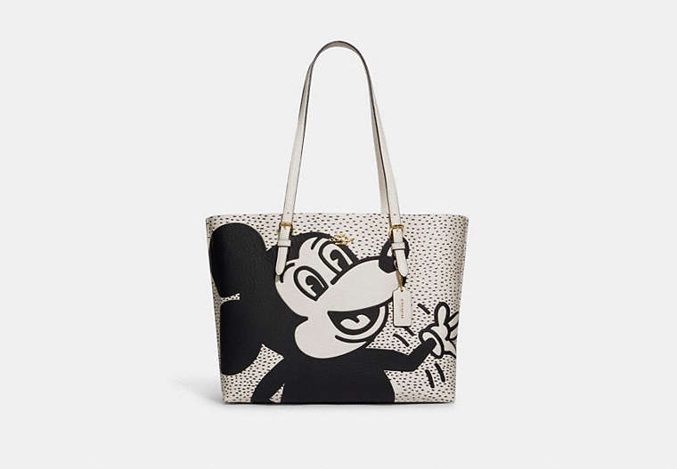 COACH®,DISNEY MICKEY MOUSE X KEITH HARING MOLLIE TOTE BAG,Leather,X-Large,Gold/Chalk Multi,Front View