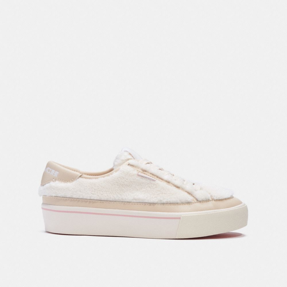 COACH®,CITYSOLE PLATFORM SNEAKER,Shearling/Leather,NATURAL/CHALK,Angle View