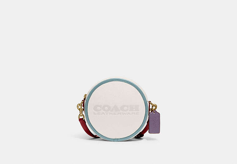 COACH®,KIA CIRCLE BAG IN COLORBLOCK,Smooth Leather,Small,Brass/Chalk Multi,Front View