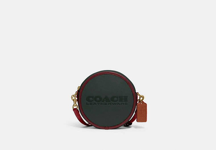COACH®,KIA CIRCLE BAG IN COLORBLOCK,Smooth Leather,Small,Brass/Amazon Green Multi,Front View