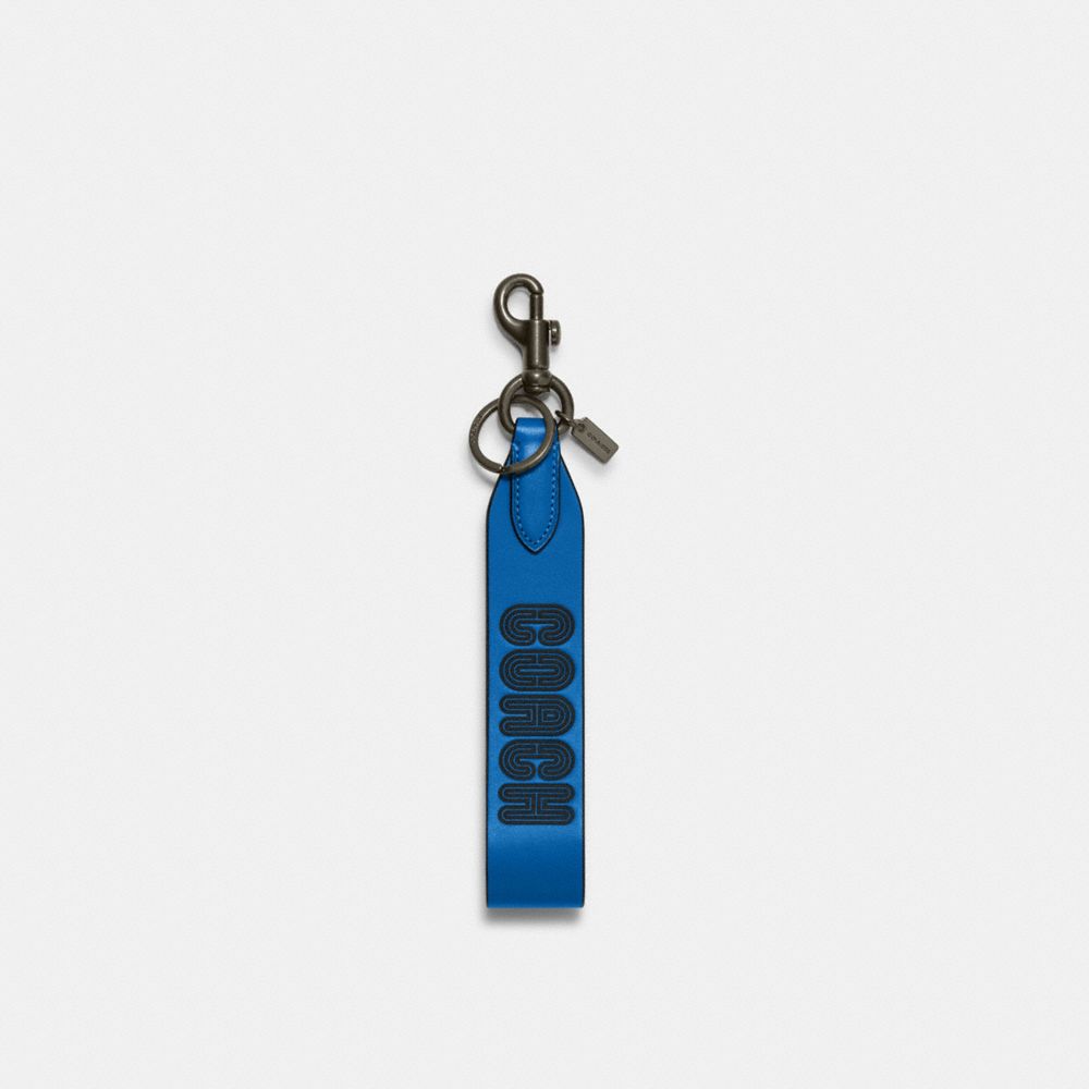 COACH®,LOOP KEY FOB WITH COACH PATCH,Gunmetal/Bright Blue,Front View
