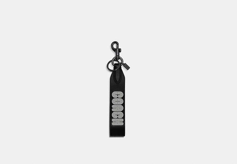 COACH®,LOOP KEY FOB WITH COACH PATCH,n/a,Gunmetal/Black,Front View