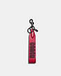 COACH®,LOOP KEY FOB WITH COACH PATCH,n/a,Gunmetal/Bold Pink,Front View