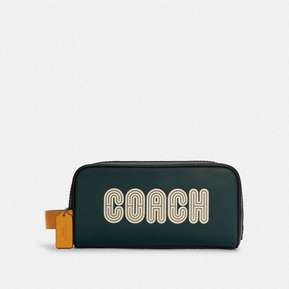 COACH®,GRAND KIT DE VOYAGE EN COLORBLOCK AVEC ÉCUSSON COACH,n / A,Bronze/Vert Forêt Multicolore,Front View