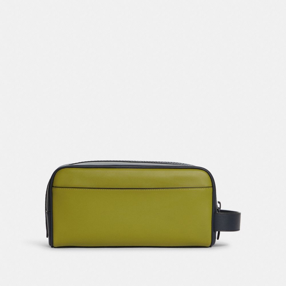 COACH®,LARGE TRAVEL KIT IN COLORBLOCK WITH COACH PATCH,n/a,Medium,Gunmetal/Lime Green Multi,Back View