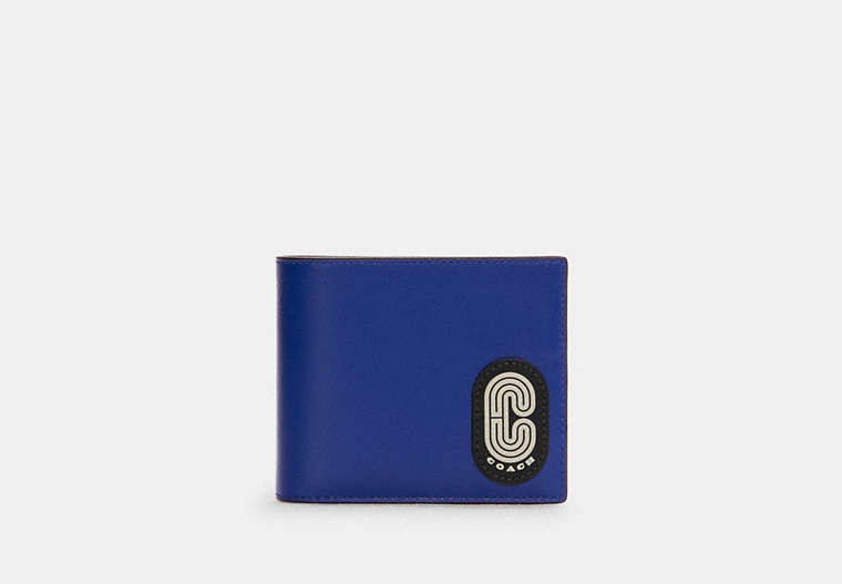 COACH®,3-IN-1 WALLET IN COLORBLOCK SIGNATURE CANVAS WITH COACH PATCH,Gunmetal/Sport Blue Multi,Front View