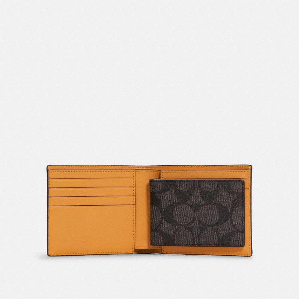 COACH®,PORTEFEUILLE 3–EN-1 EN TOILE SIGNATURE À CONTRASTE DE COULEUR AVEC RENFORT COACH,n / A,Bronze industriel/Bleu sportif Multi,Inside View,Top View