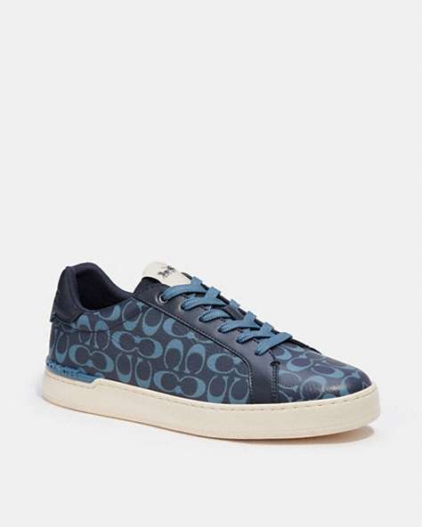 COACH®,CLIP LOW TOP SNEAKER,Pebbled Leather,Midnight Navy,Front View