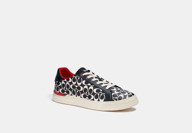 COACH®,CLIP LOW TOP SNEAKER,Pebbled Leather,Red/Chalk/Black,Front View