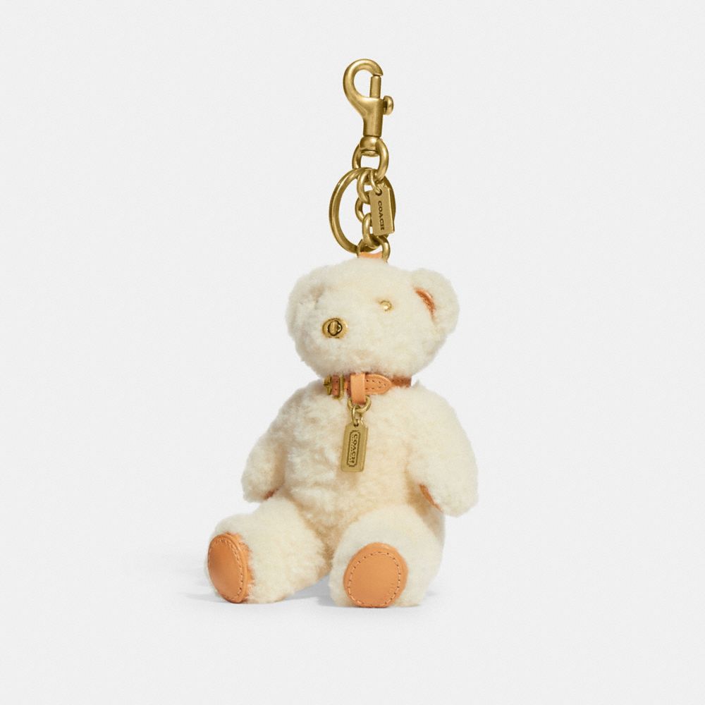 COACH®,BEAR BAG CHARM IN SHEARLING,Shearling/Smooth Leather,Brass/Cream Natural,Front View