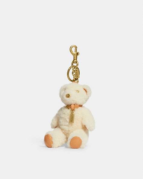COACH®,BEAR BAG CHARM IN SHEARLING,Shearling/Smooth Leather,Brass/Cream Natural,Front View