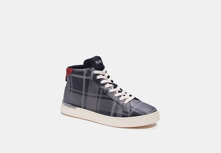 COACH®,CLIP HIGH TOP SNEAKER,Jane Plaid Grey,Front View
