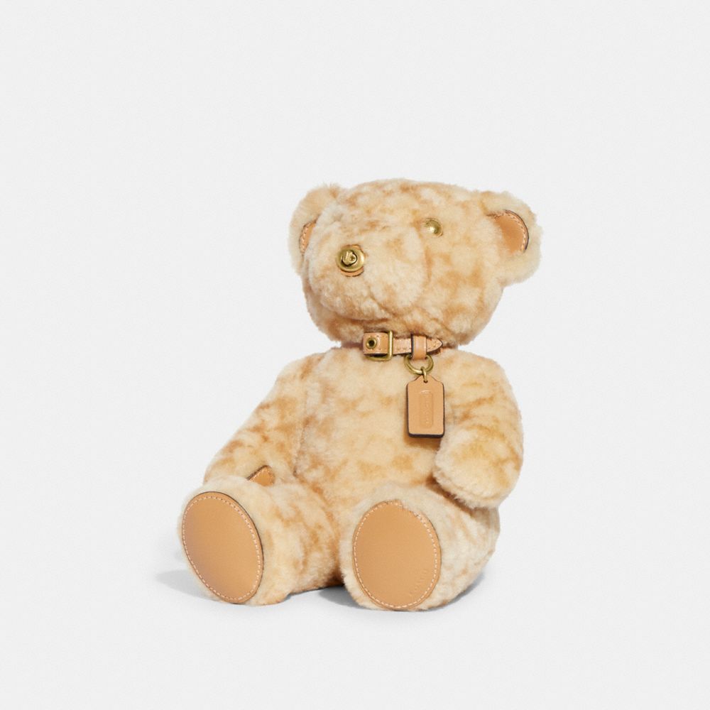 COACH®,OURSON DE COLLECTION EN RASON SIGNATURE,Mouton retourné/cuir lisse,Laiton/BEIGE,Front View