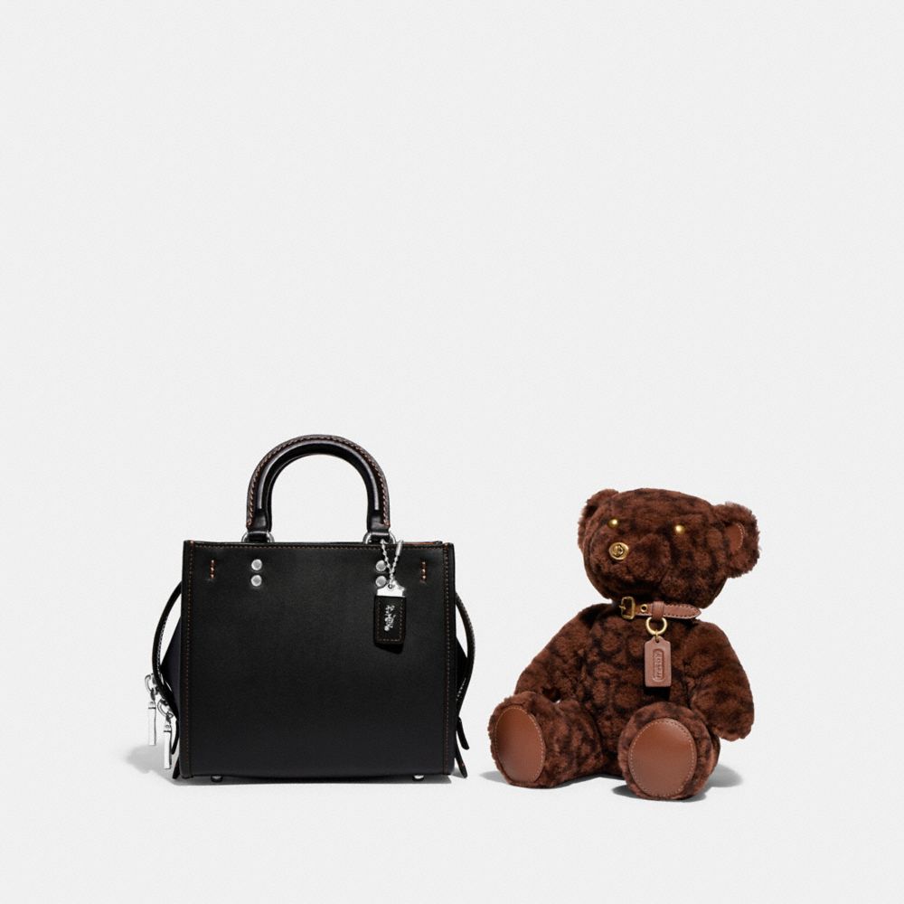 COACH®,BEAR COLLECTIBLE IN SIGNATURE SHEARLING,Shearling/Smooth Leather,X-Large,Brass/Chocolate Brown,Angle View