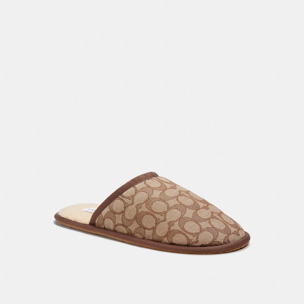 COACH®,SLIPPER IN SIGNATURE JACQUARD,KHAKI,Front View