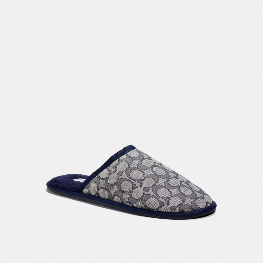 COACH®,SLIPPER IN SIGNATURE JACQUARD,Dark Ocean,Front View