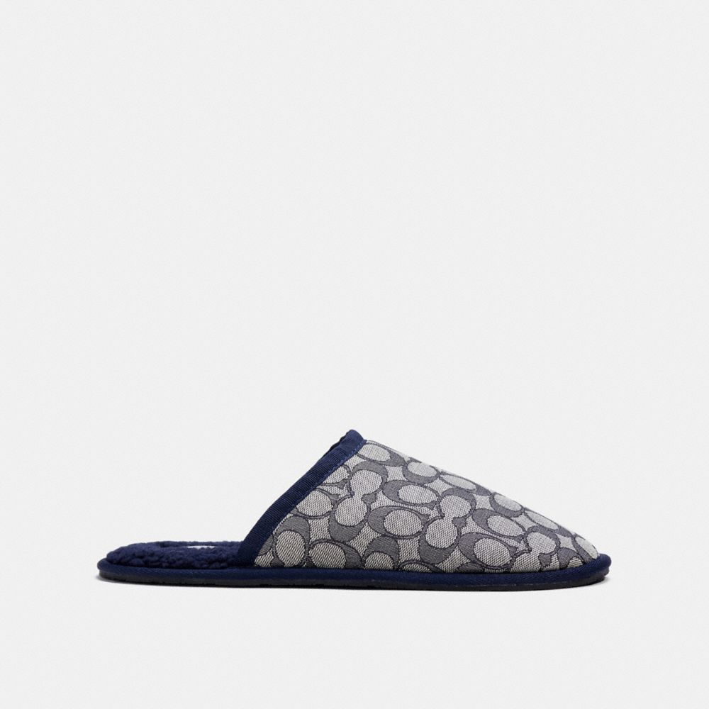 COACH®,SLIPPER IN SIGNATURE JACQUARD,Dark Ocean,Angle View