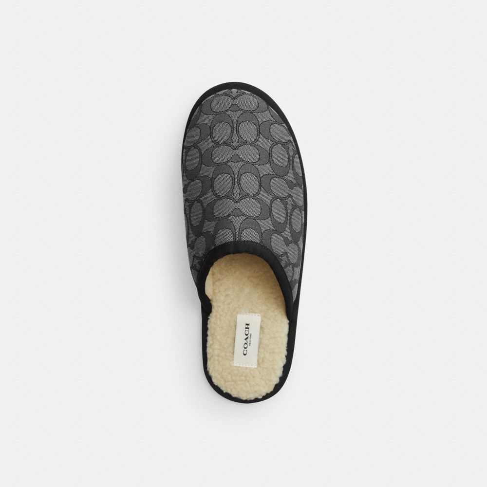 COACH®,SLIPPER IN SIGNATURE JACQUARD,Smoke Coal/Black,Inside View,Top View