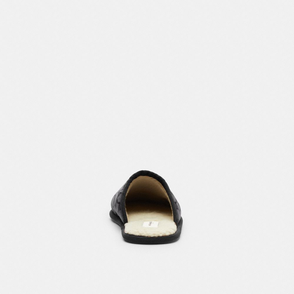 COACH®,Slipper In Signature Jacquard,Lining Shearling,Shearling,Recycled Polyester,Rubber,Slippers,Piping,Logo,Indoor,Multi Color,Alternate View