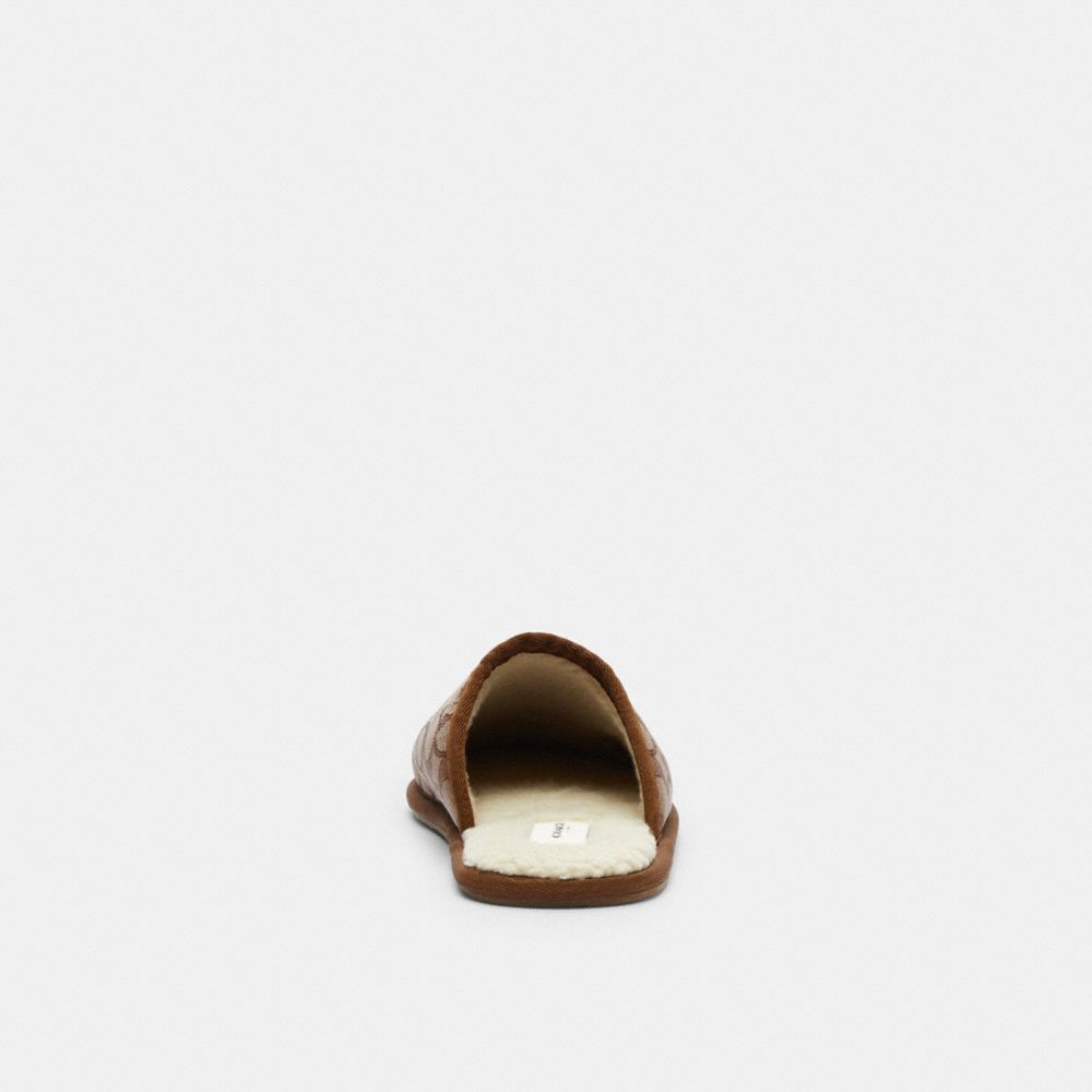 COACH®,Slipper In Signature Jacquard,Lining Shearling,Shearling,Recycled Polyester,Rubber,Slippers,Piping,Logo,Indoor,Brown,Alternate View