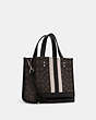 COACH®,DEMPSEY TOTE 22 IN SIGNATURE JACQUARD WITH STRIPE AND COACH PATCH,Jacquard/Leather,Medium,Silver/Black Smoke Black Multi,Angle View