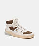 COACH®,CITYSOLE HIGH TOP SNEAKER,Suede,Chalk/Brown,Front View