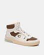 COACH®,CITYSOLE HIGH TOP SNEAKER,Suede,Chalk/Brown,Front View
