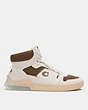 COACH®,CITYSOLE HIGH TOP SNEAKER,Suede,Chalk/Brown,Angle View