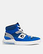 COACH®,CITYSOLE HIGH TOP SNEAKER,Suede,Light Royal Blue Navy,Angle View