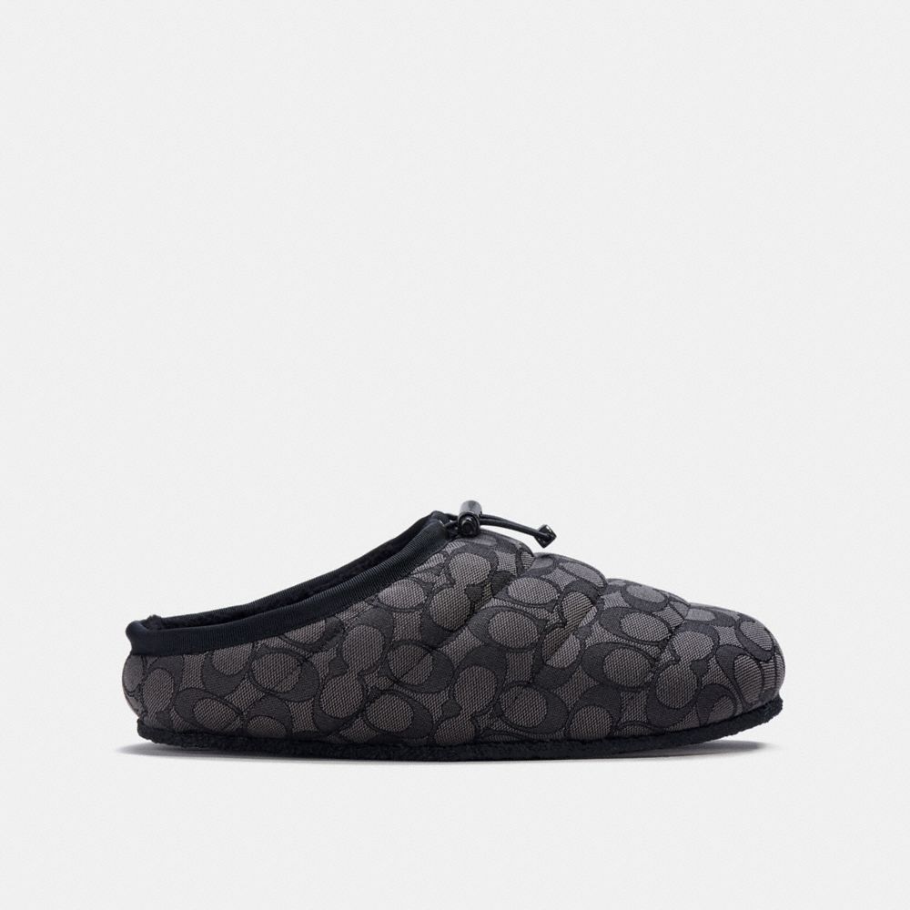 COACH®,CHAUSSONS,Jacquard/Cuir,FUMÉE/NOIR,Angle View