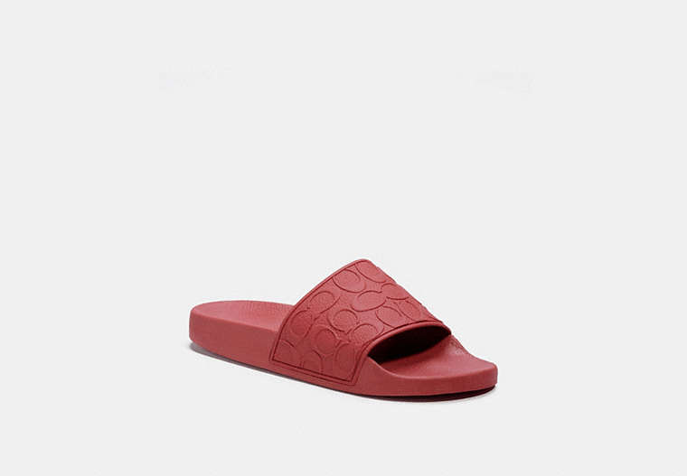 COACH®,SIGNATURE POOL SLIDE,Rubber,Brick Red,Front View