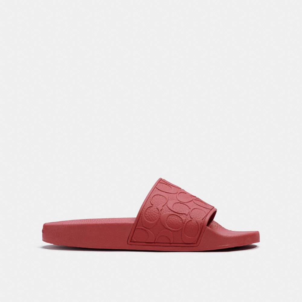 COACH®,SIGNATURE POOL SLIDE,Brick Red,Angle View