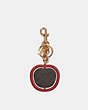 COACH®,SPINNING APPLE BAG CHARM IN SIGNATURE CANVAS,Leather,Gold/Chestnut/Khaki Red,Back View
