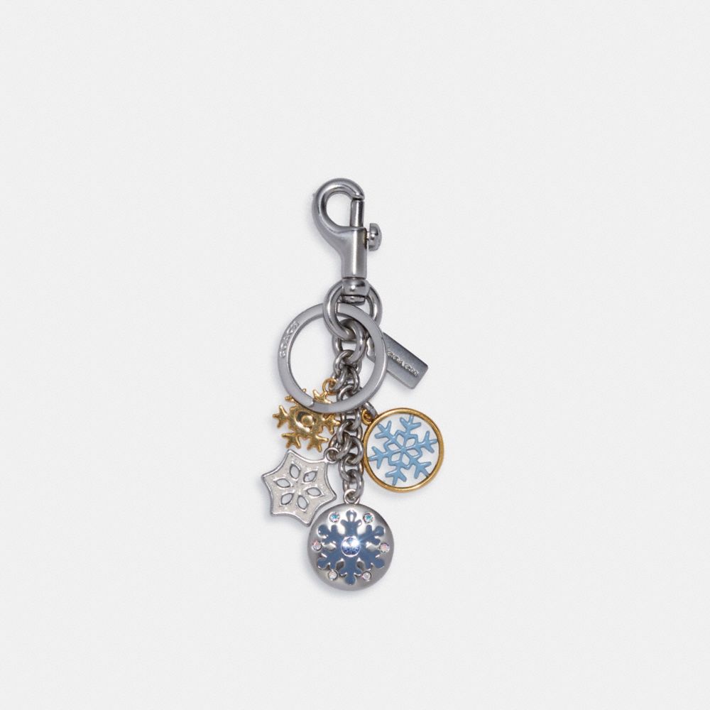 COACH®,SNOWFLAKE CLUSTER BAG CHARM,Silver/SILVER MULTI,Front View