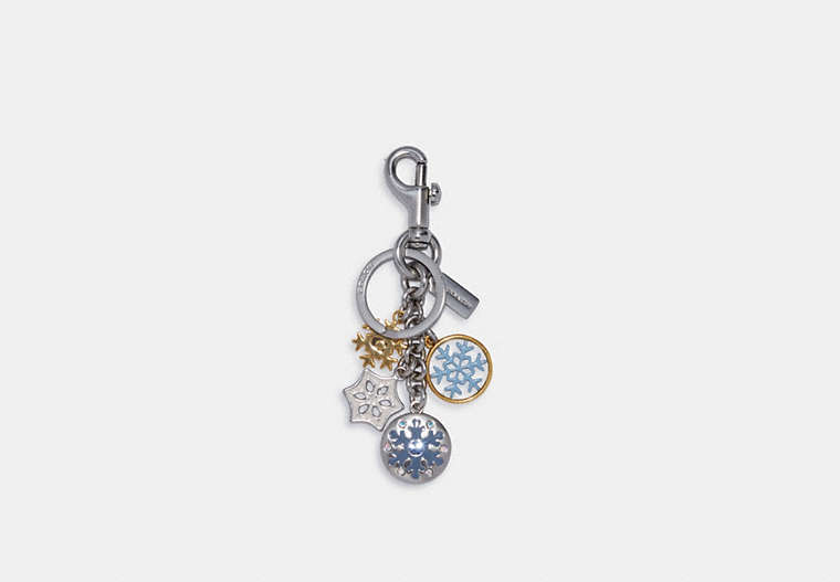COACH®,SNOWFLAKE CLUSTER BAG CHARM,Silver/SILVER MULTI,Front View