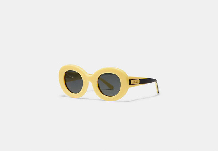 COACH®,ROUND FRAME SUNGLASSES,Yellow,Front View