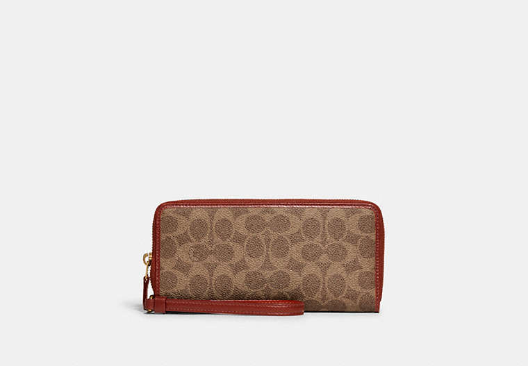 COACH®,CONTINENTAL WALLET IN SIGNATURE CANVAS,Signature Coated Canvas,Brass/Tan/Rust,Front View