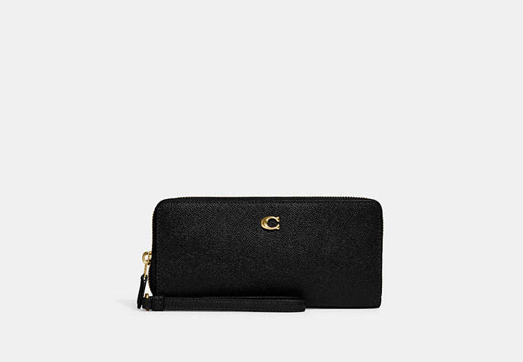 COACH®,CONTINENTAL WALLET,Crossgrain Leather,Mini,Brass/Black,Front View