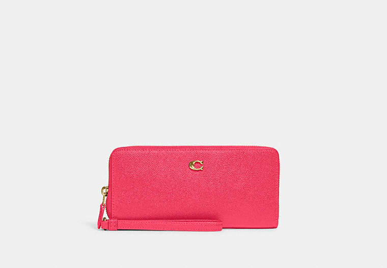 COACH®,CONTINENTAL WALLET,Crossgrain Leather,Mini,Brass/Petunia,Front View