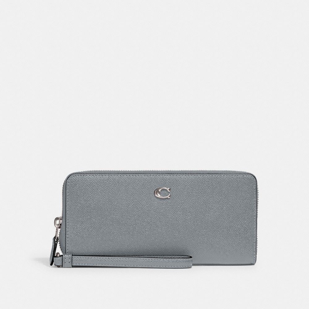 COACH®,CONTINENTAL WALLET,Crossgrain Leather,Mini,Silver/Grey Blue,Front View