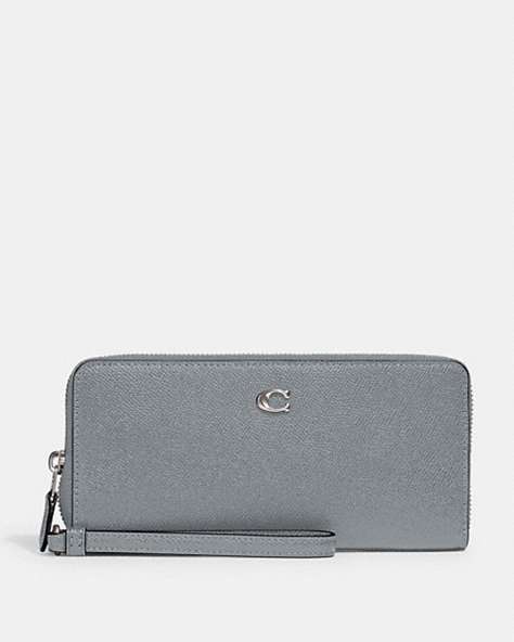 COACH®,CONTINENTAL WALLET,Crossgrain Leather,Mini,Silver/Grey Blue,Front View