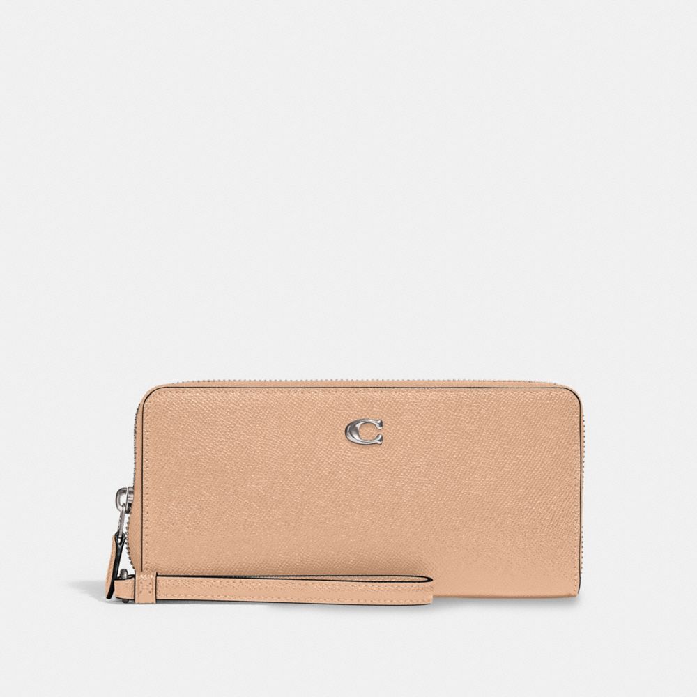 COACH®,PORTEFEUILLE CONTINENTAL,Cuir Cross-grain,Argent/Chamois,Front View