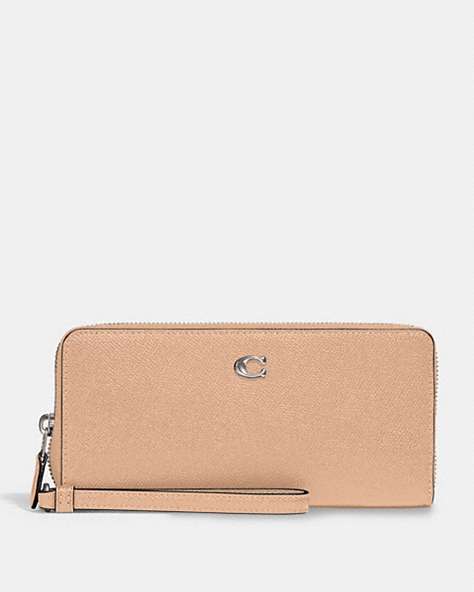 COACH®,CONTINENTAL WALLET,Crossgrain Leather,Mini,Silver/Buff,Front View