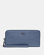 COACH®,CONTINENTAL WALLET,Crossgrain Leather,Mini,Pewter/Washed Chambray,Front View