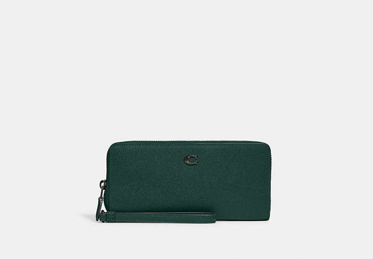 COACH®,CONTINENTAL WALLET,Crossgrain Leather,Mini,Pewter/Forest,Front View