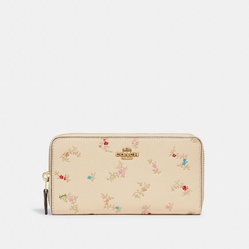 Coach Outlet Accordion Zip Wallet With Antique Floral Print In White