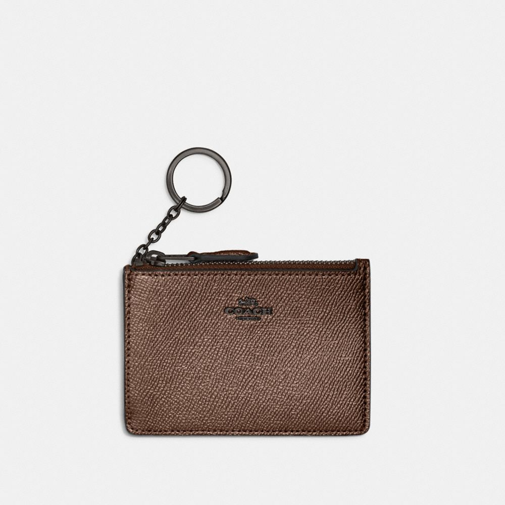 COACH®,MINI SKINNY ID CASE,Pebble Leather,Pewter/Metallic Bronze,Front View image number 0