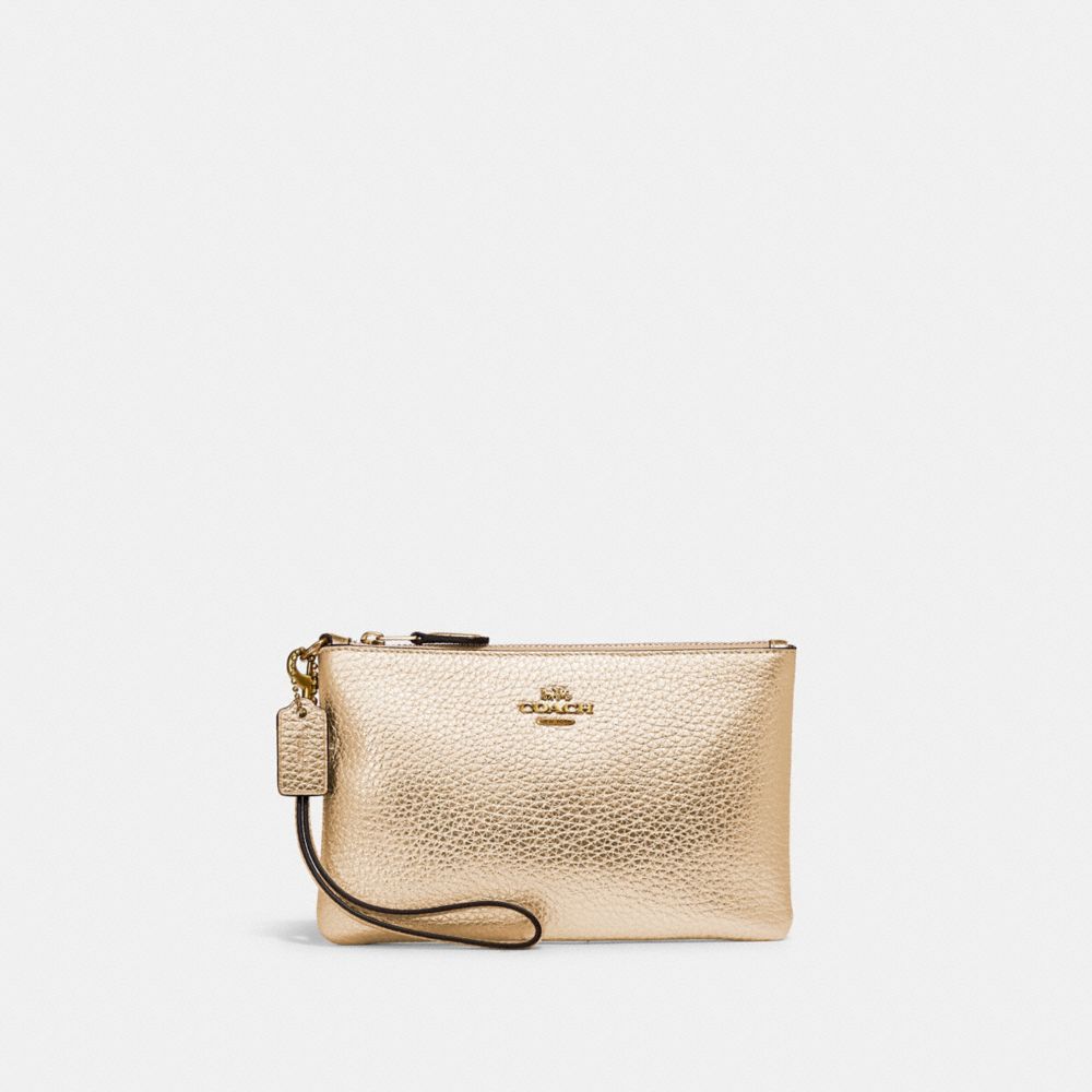 COACH®,PETIT WRISTLET,Cuir galet,Laiton/Or doux métallique,Front View